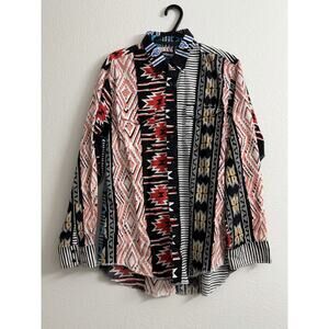 VINTAGE Wrangler Shirt Mens XL Southwestern Aztec Brushpopper Cowboy Cut 90s